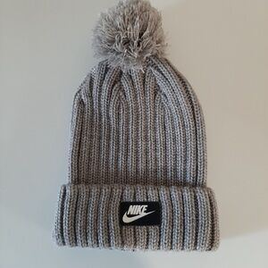 Nike gray cuffed pom beanie